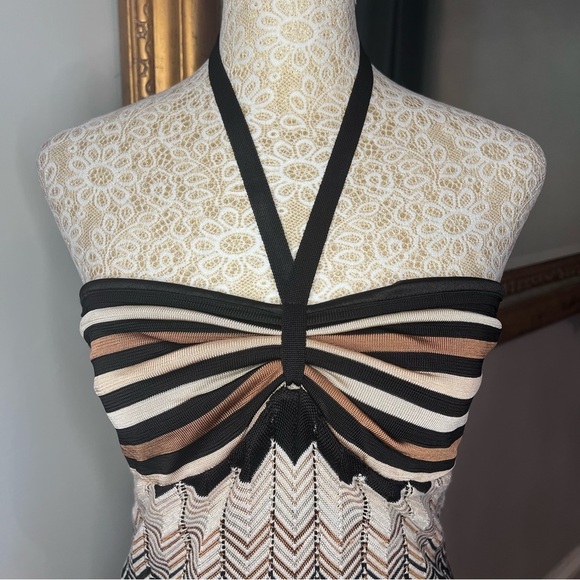 TRINA TURK Vallarta Brown, Cream , Black Chevron Halter Maxi Dress Size Medium - Picture 5 of 13